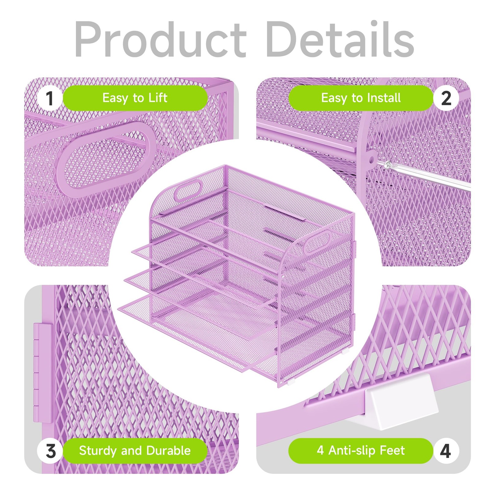 Cawukege 5 Tier Paper Organizer with Handle, 12.6″ x 9.1″ x 13.5″, Purple