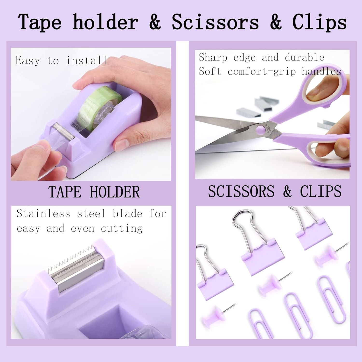 Purple Office Desk Accessories Supplies, 12pcs Desk Organizers and Accessorie…