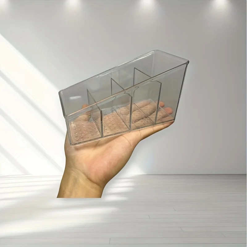 Clear Plastic Remote Control Holder 4 Compartment Desk Organizer Home Office Cad
