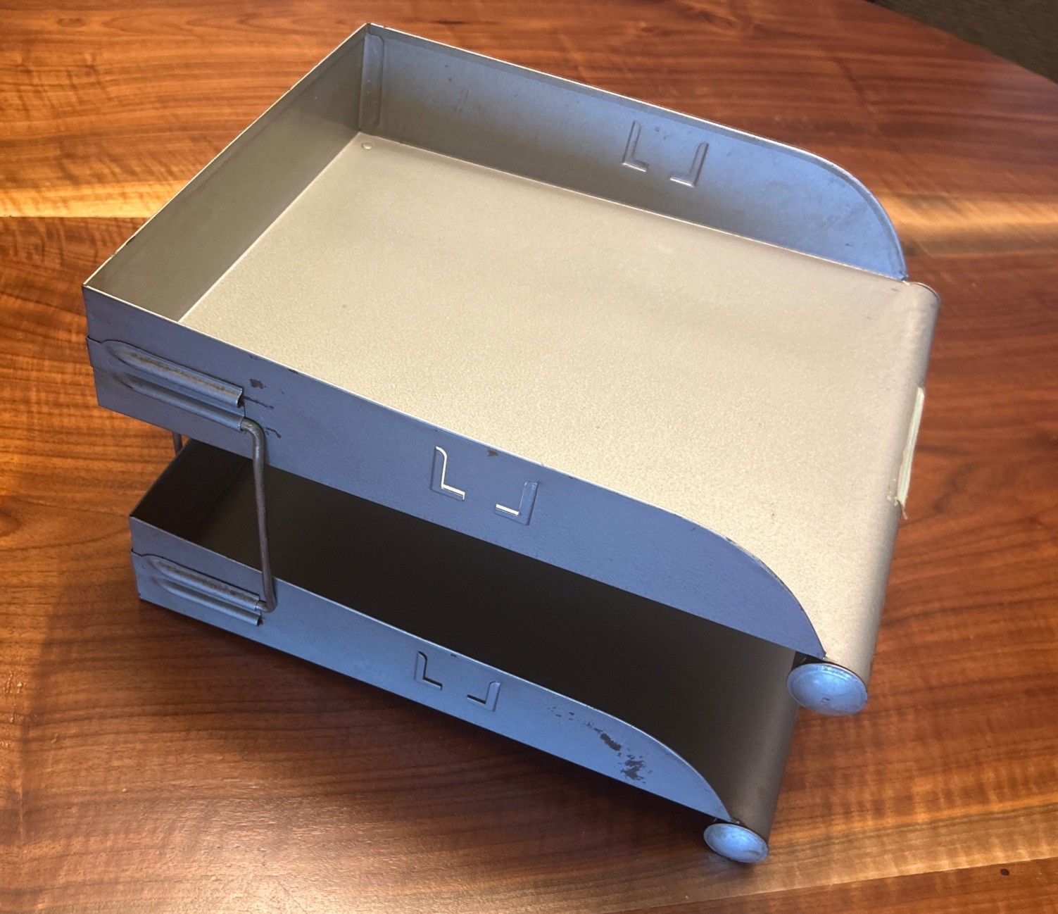 VINTAGE 2-TIER DESK TRAY ORGANIZER HEAVY STEEL IN OUT FILE TWO
