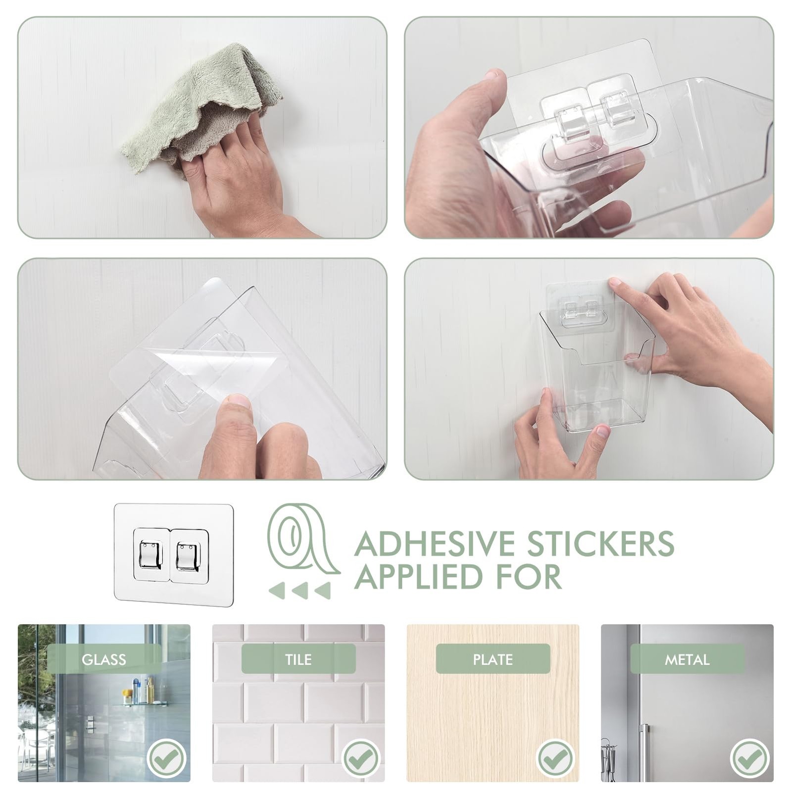 Clear Adhesive Wall Storage Bins, 4 Pack Cabinet Door Organizer Holders, Hang…