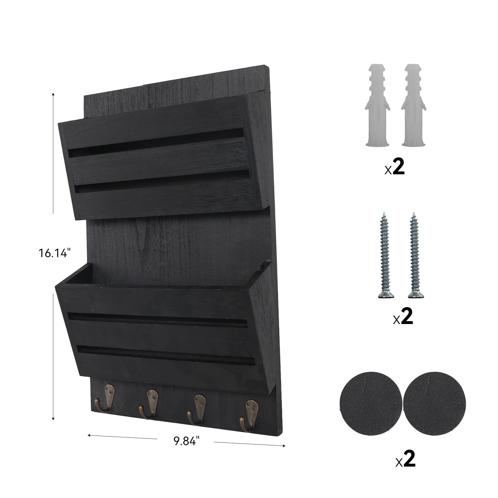 Mail Organizer Wall Mount with 4 Key Hooks, Rustic Wooden Hanging Mail Sorter…