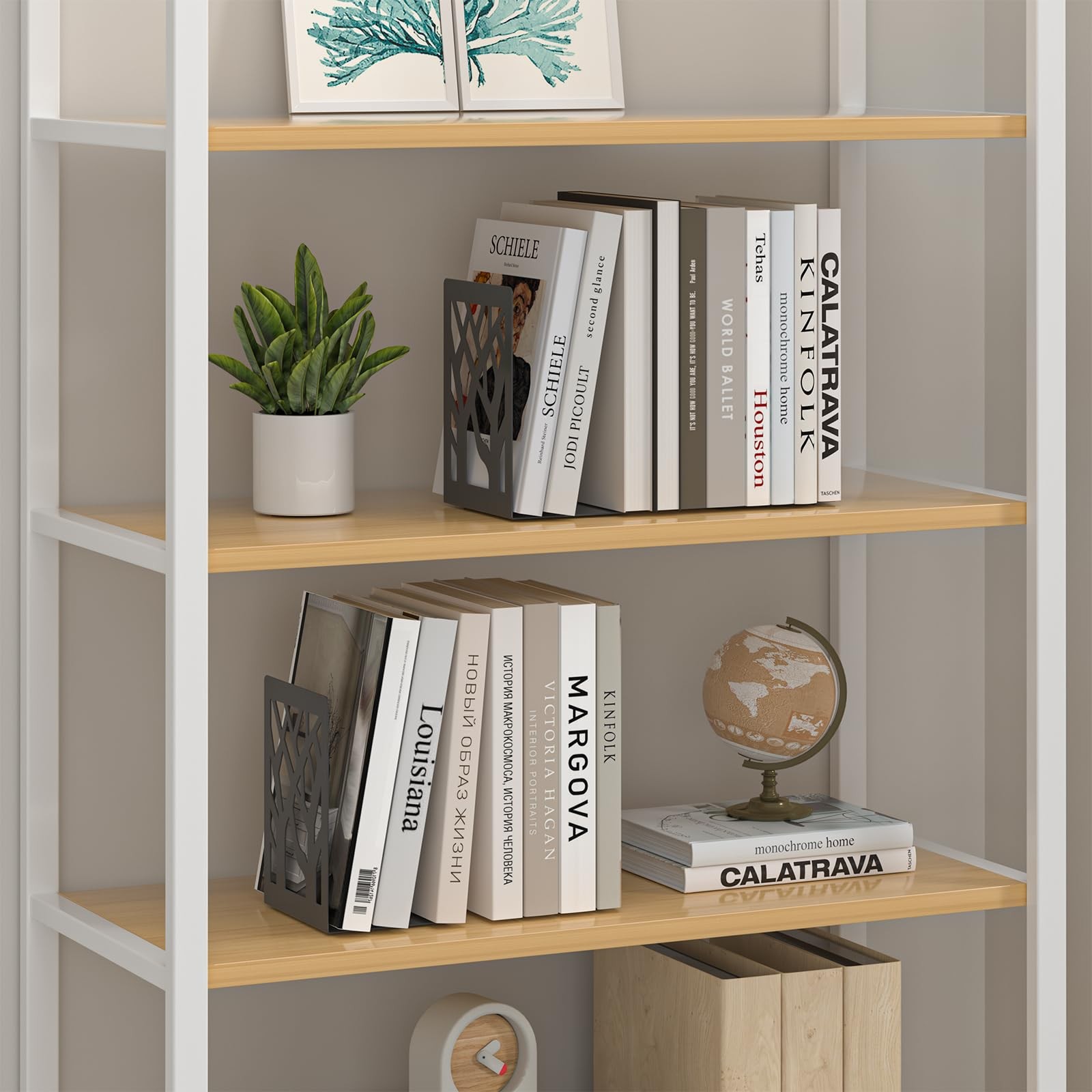 ALOTCHE Bookends 4 Pieces, Tree Design Modern Metal Black 4 Pieces