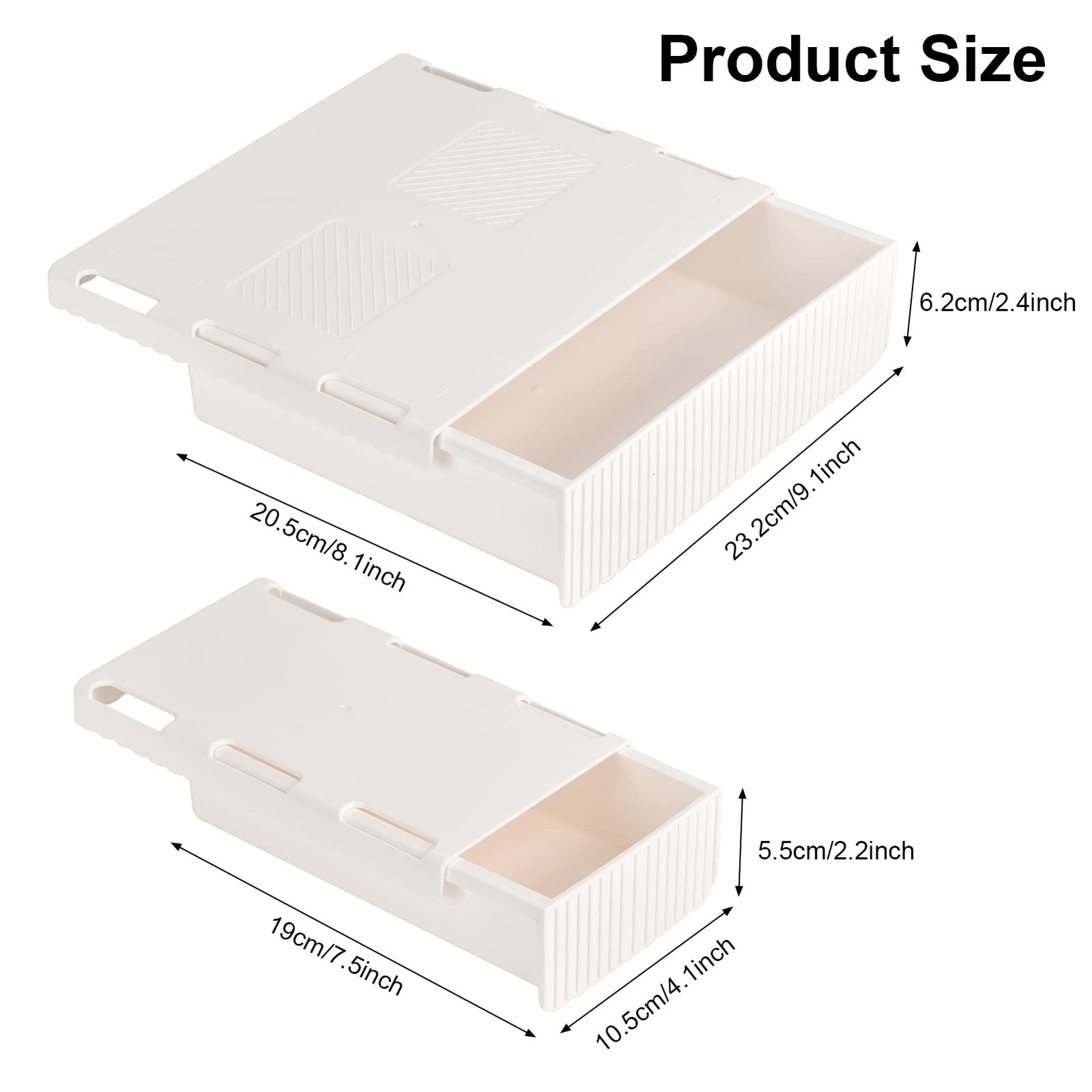 YOOUSOO Under Desk Drawer Organizer, 2 Pack Self Adhesive Slide Out white