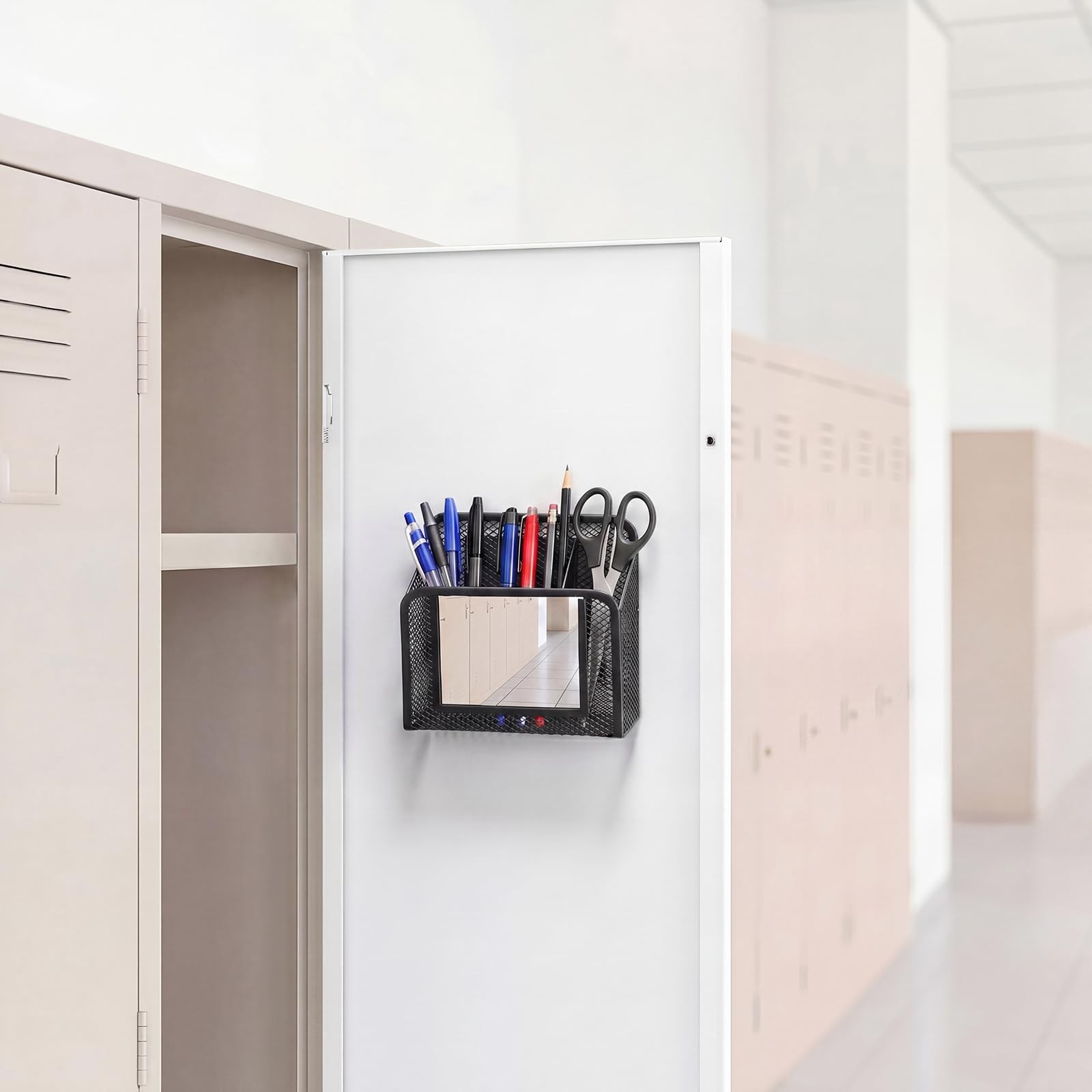 2 Pack Magnetic Mesh Locker Organizer with Mirror, Magnetic Pencil Holder Sto…