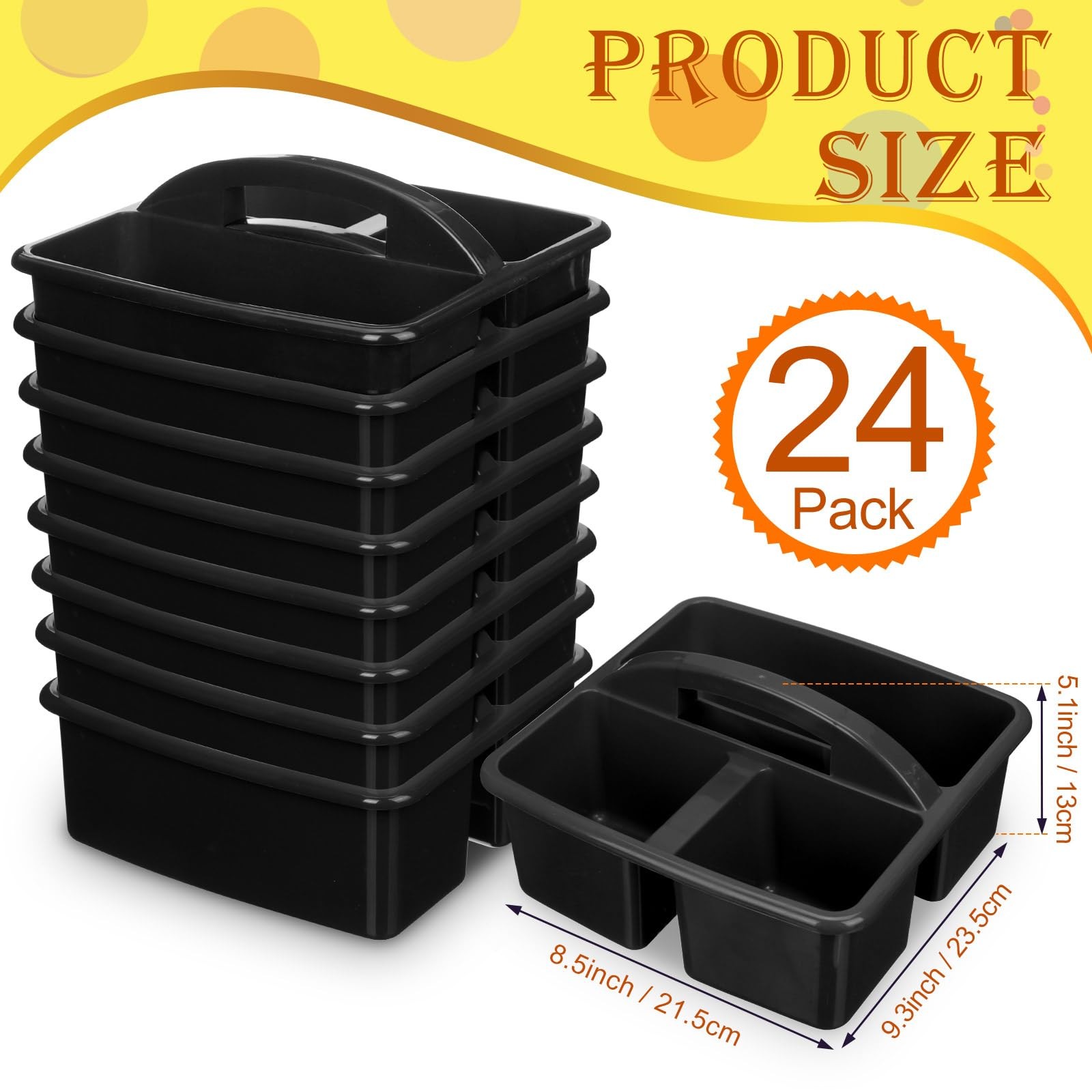 24 Pack Classroom Caddy Bulk, Black Plastic Caddy Organizer with Handle 3-com…