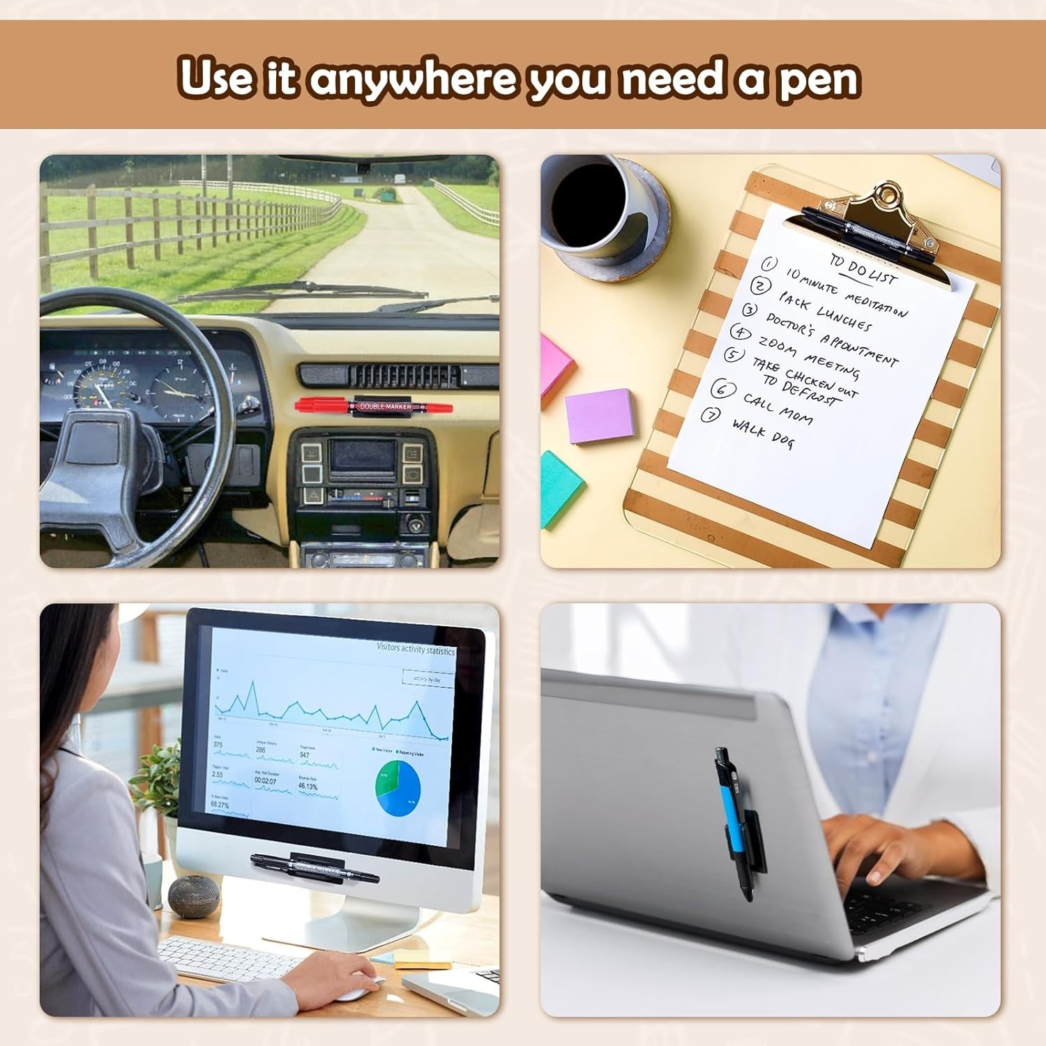 Pencil Holder for Desk,10Pcs Pen Holders for Classroom Clipboard Attachment,Sili