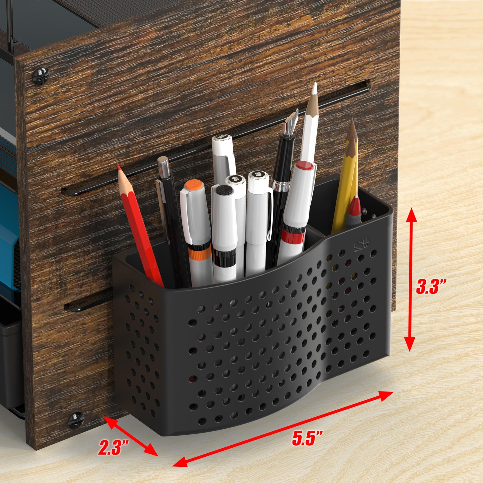 Simple Houseware Mesh Desk Organizer with Wooden Side Board and Metal Bars, 3…