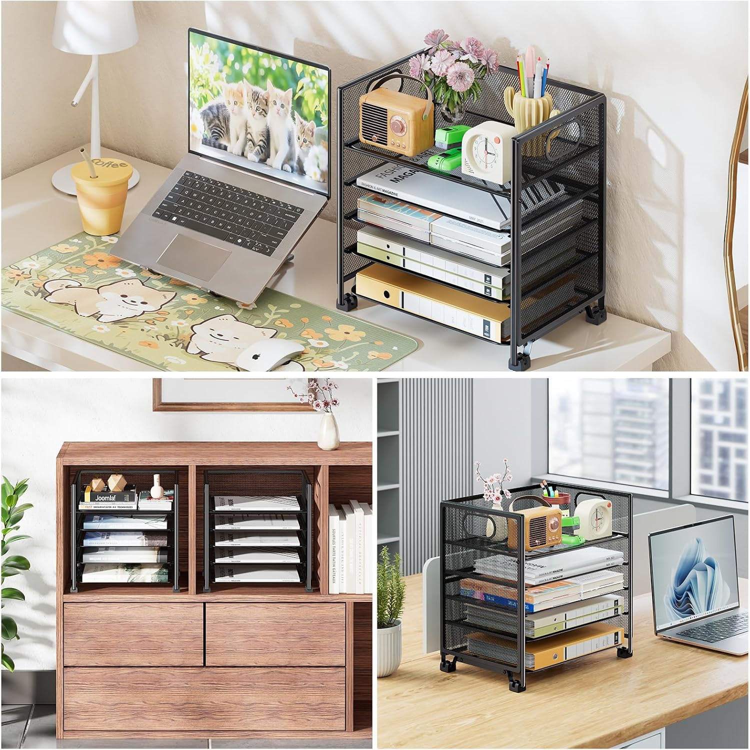 Simple Trending 5-Tier Letter Tray Organizer, Metal Mesh File Holder, Black | 5-