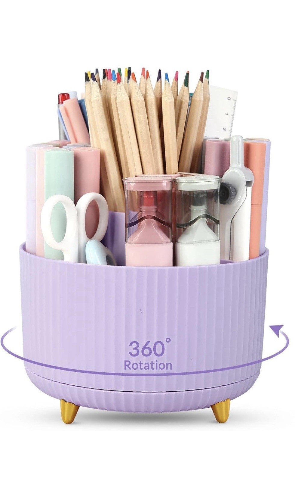 SKYDUE 360 Rotating Purple Pen & Art Supply Organizer – 5 Slot Desk Organizer…