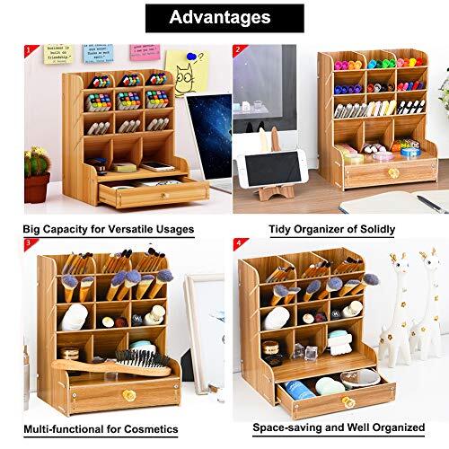 Wooden Desk Organizer, Multi-Functional DIY Pen Holder, B11-Cherry Color