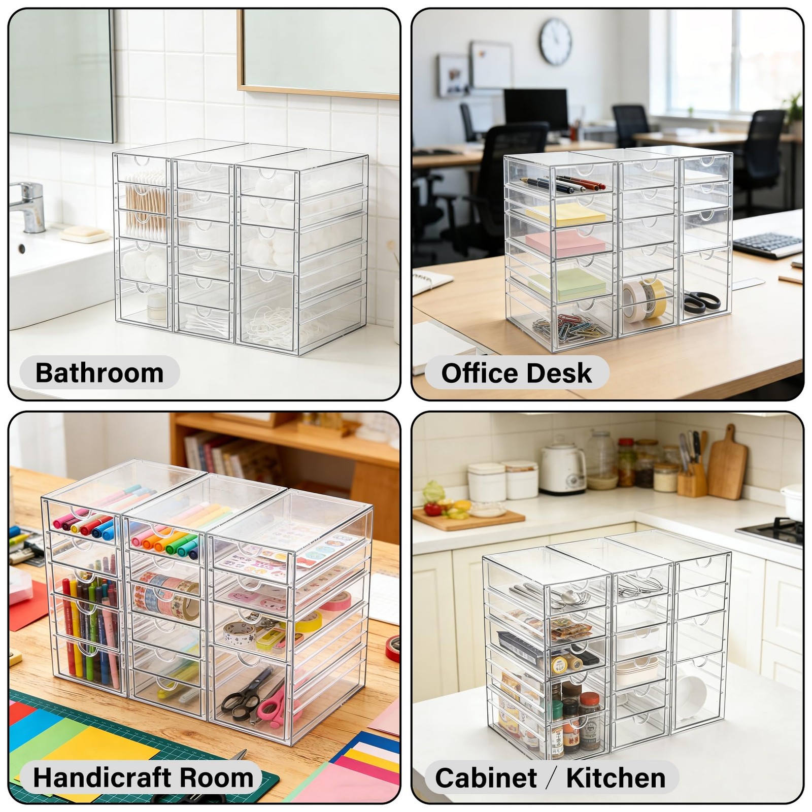 Prsildan Acrylic Drawer Organizer with 15 Drawers, Makeup Craft Transparent