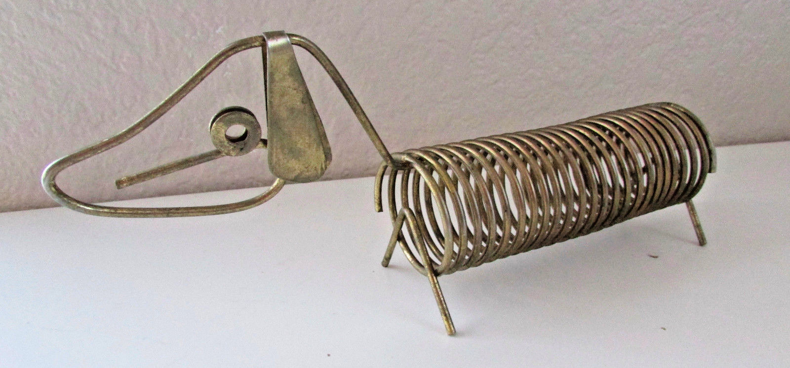 Vintage Brass Spiral Dog Mail Letter Envelope Rack Sorter Holder 9″ Long
