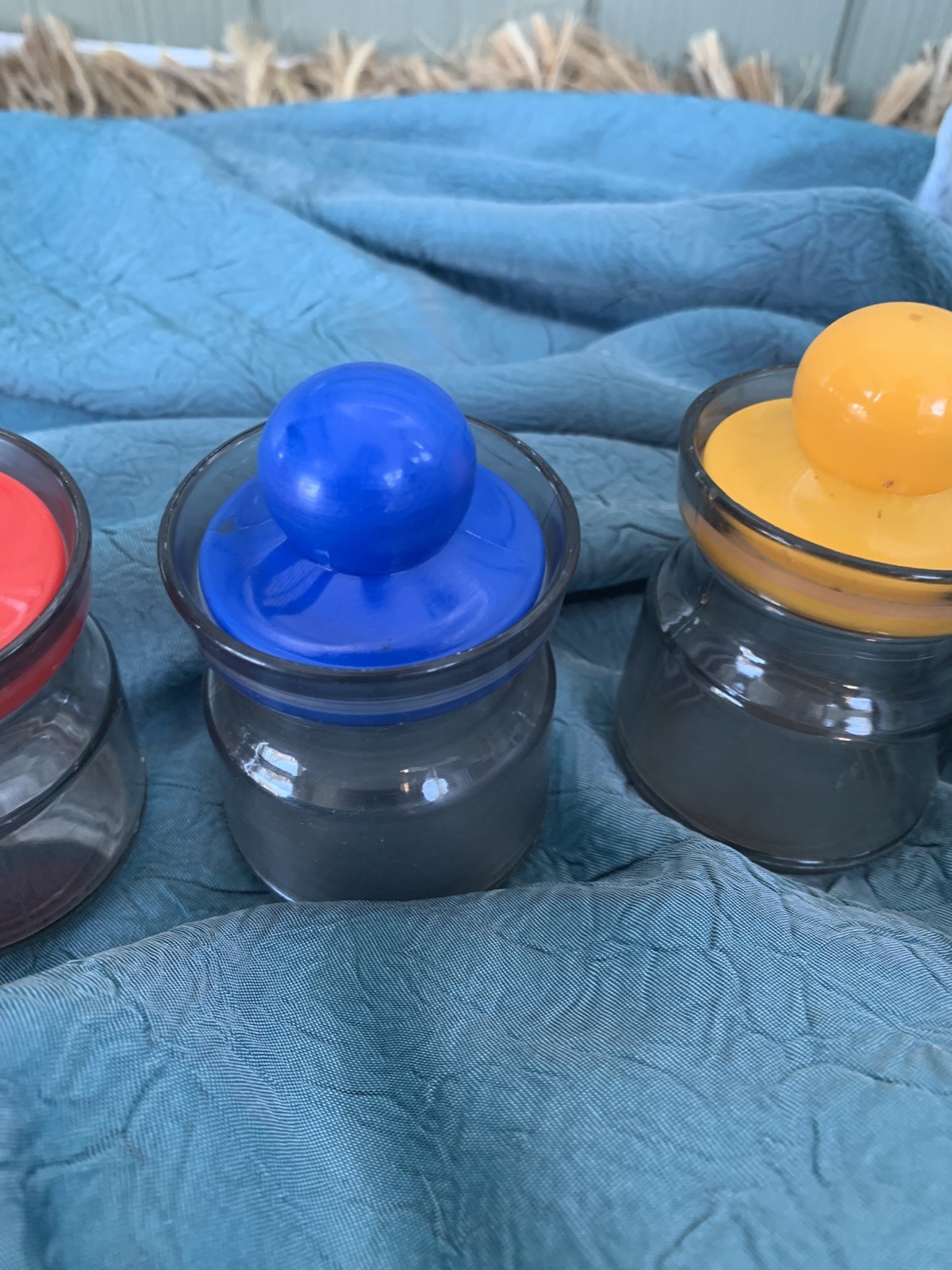 Vintage 90s Plastic Desk Organizer Storage Jars Set Colorful Paperclips Office
