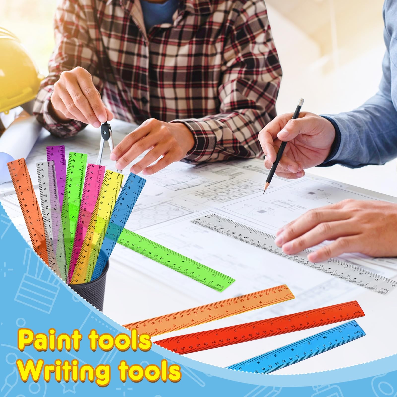 32 Pcs Clear Plastic Ruler 12 Inch, Rulers Bulk for Classroom, Multicolor