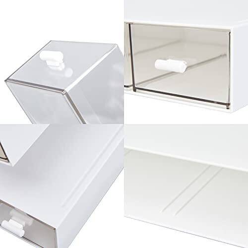 Desk Organizer with 4 Drawers, Clear Plastic Desk Storage Box, White-4 Draws