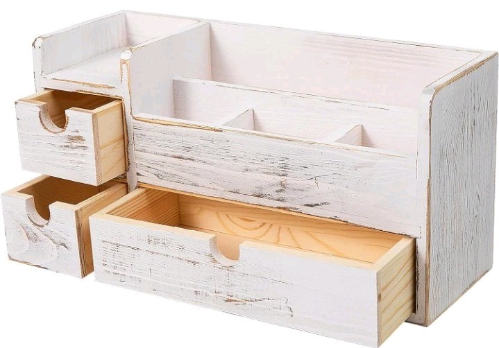 EXOLIRY White Wooden Desktop Organizer 3 Removable Drawers Office Supplies. 45