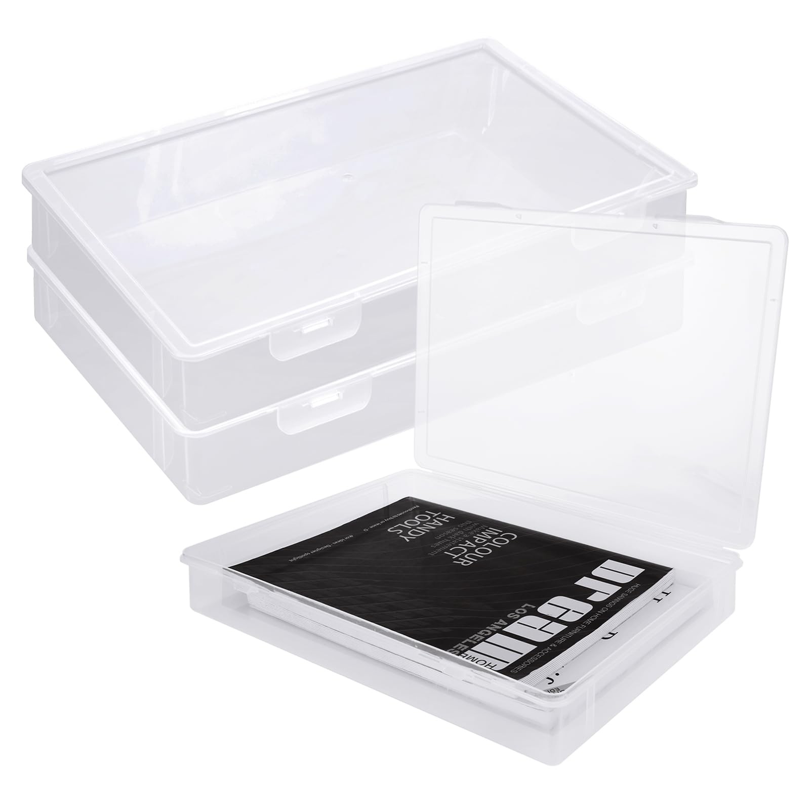 LDHHYH 3 Pack Plastic Storage Boxes with 12.2 x 8.7 x 2 inches, Transparent