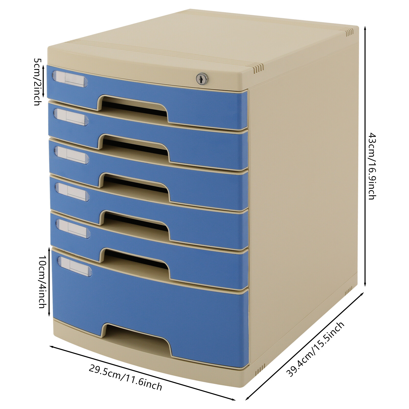 Modern Blue 6-Tier Plastic Desk Organizer with Lockable Drawers