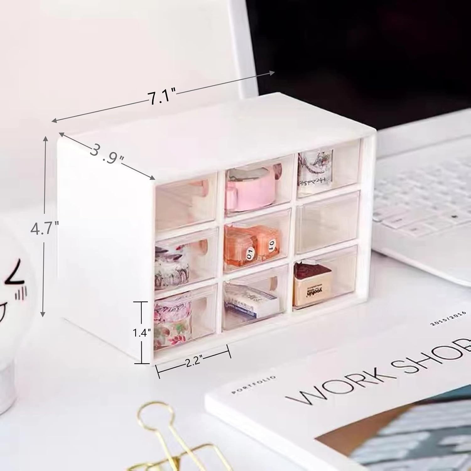 2PCS Small Drawer Organizer for Desk, Desktop Drawer Organizer with 9 Clear D…
