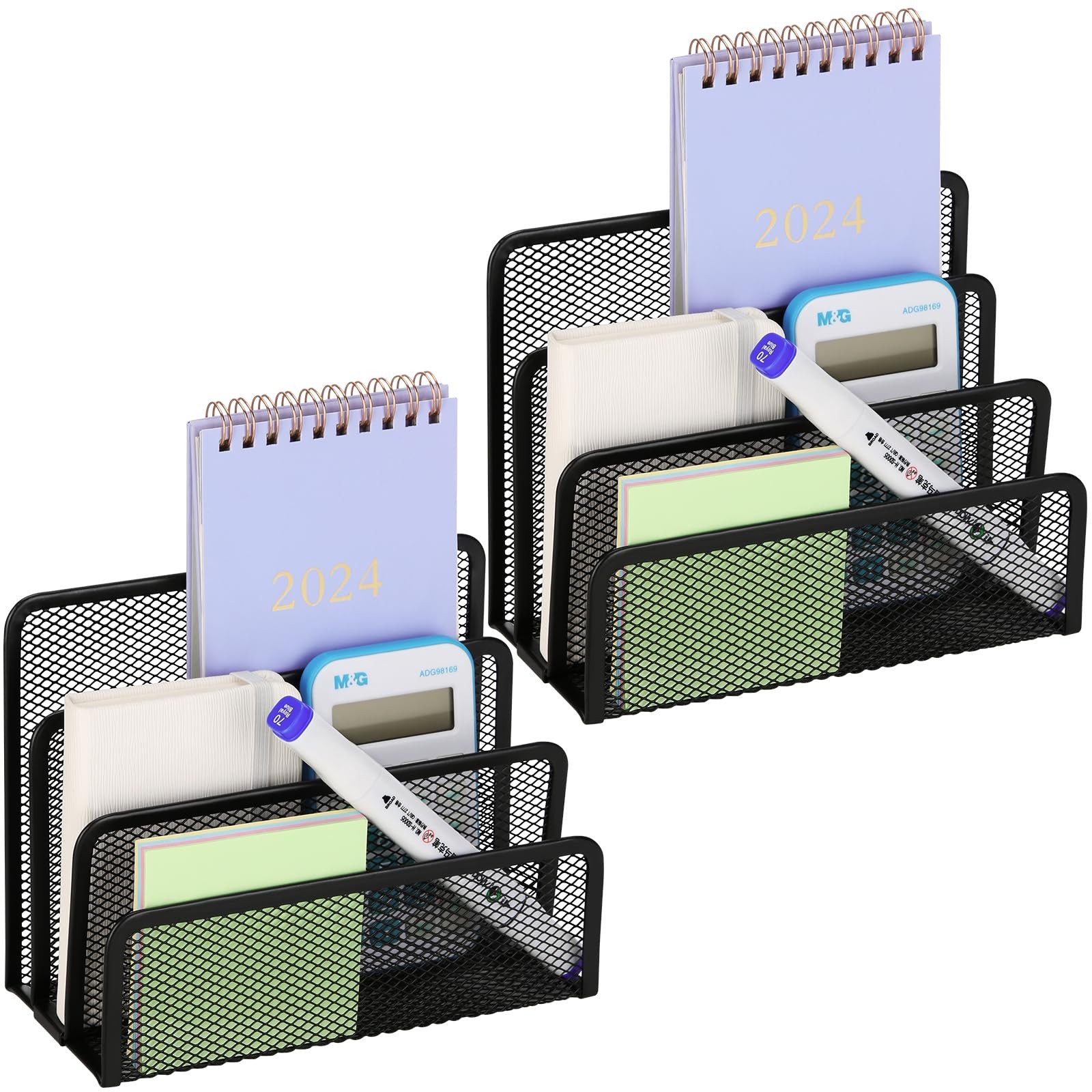 2 Pieces Desk Mail Organizer, Metal 6.9″ W x 2.95″ D x 5.3″ H, BLACK-2PCS