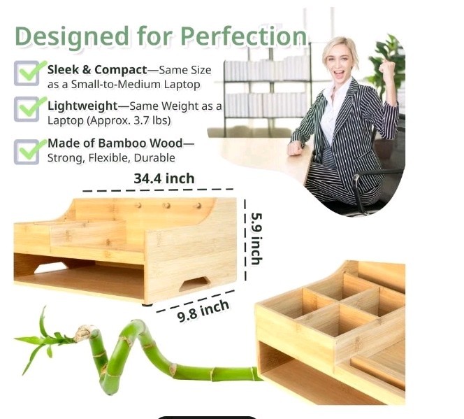 5in1 Bamboo Wood Desk Organizer with Cable Management Spacious Desk Storage