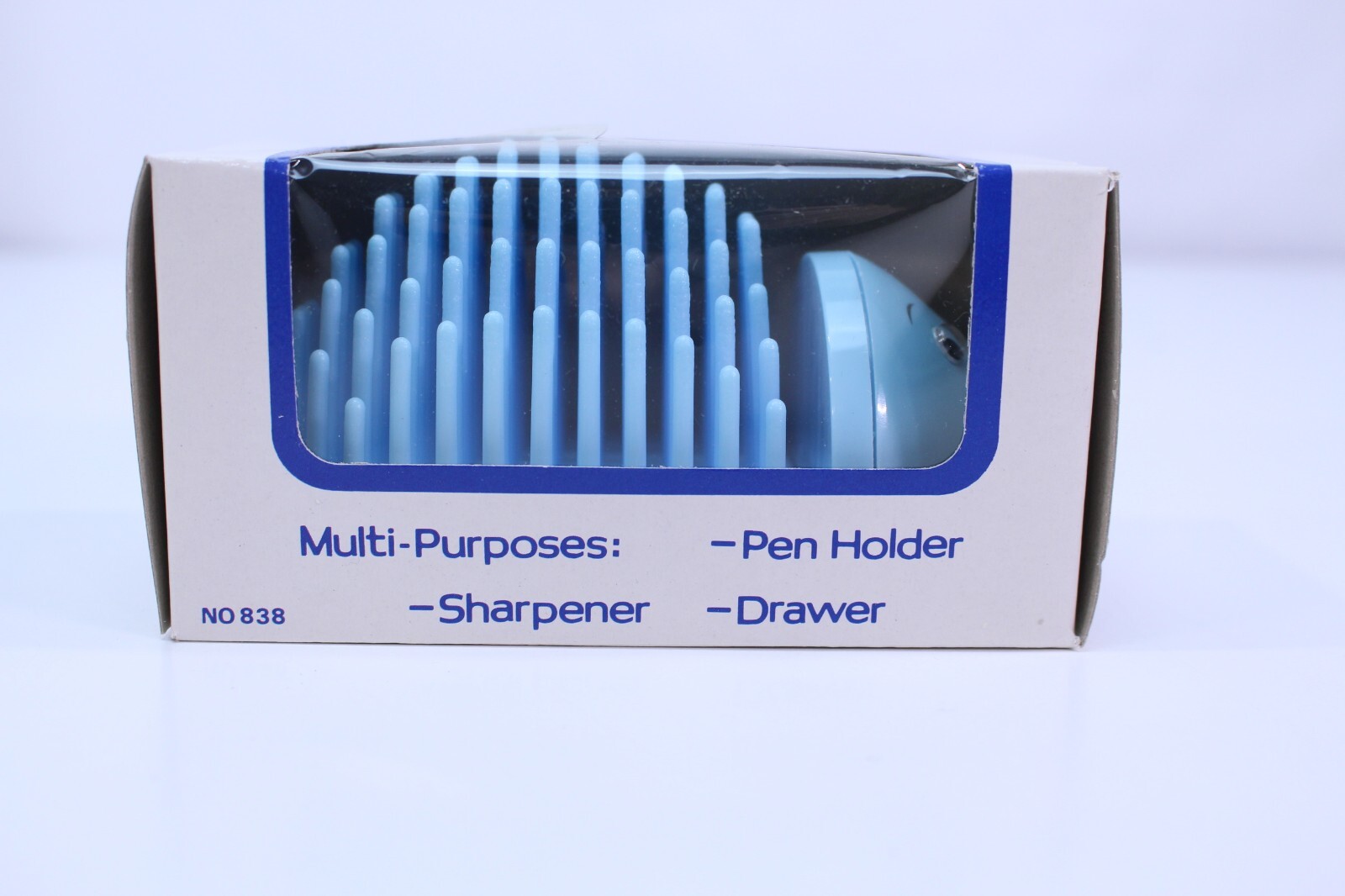VTG Hedgehog Organizer Desk Pal Storage Pen Holder Pencil Sharpener New NOS BLUE