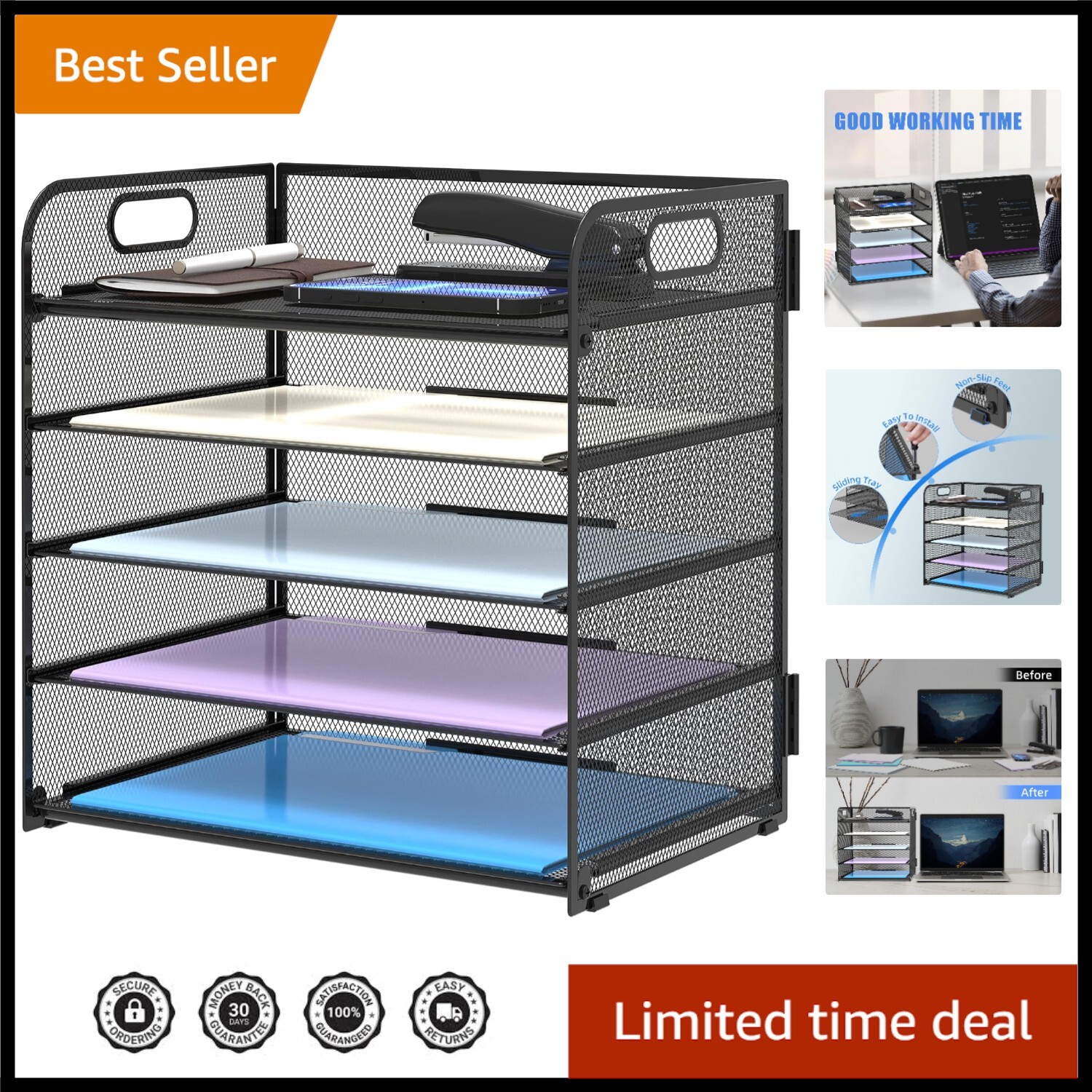Lightweight 5-Tier Desk File Sorter – Easy Install Mesh Organizer for Any Space