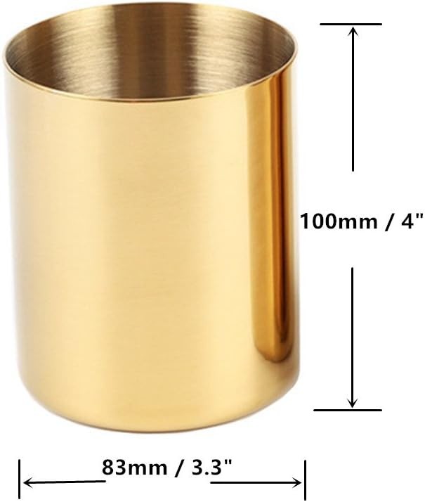 Gold Pen Holder Glossy Stainless Steel Pencil Cup Home Office Desk Organizers