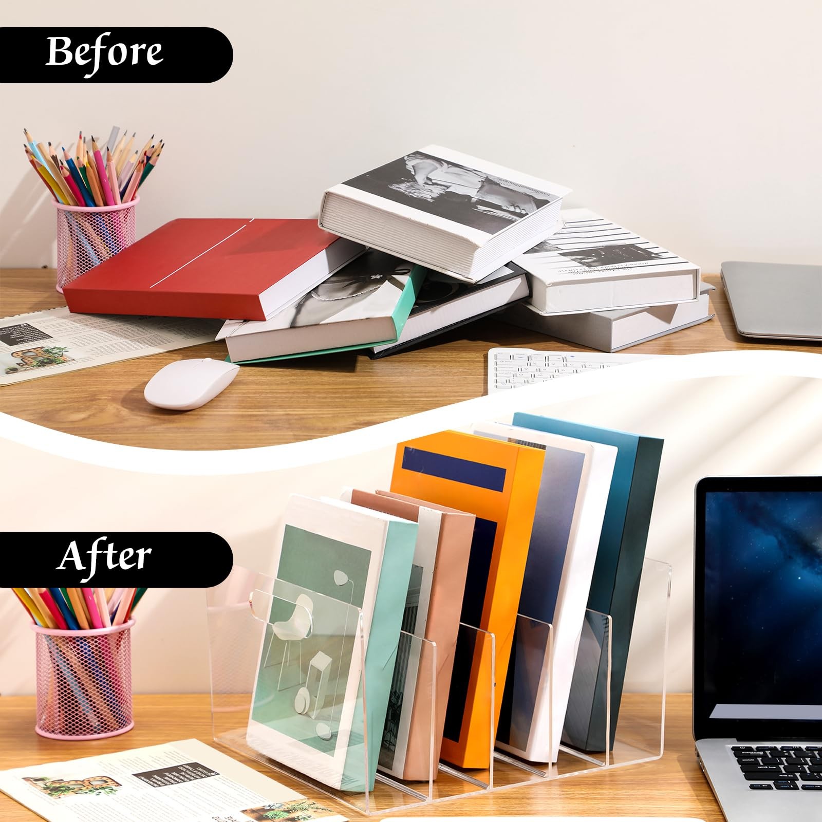 Affrolling 2 Pcs Acrylic File Organizer 5 Slots Clear Desktop Transparent