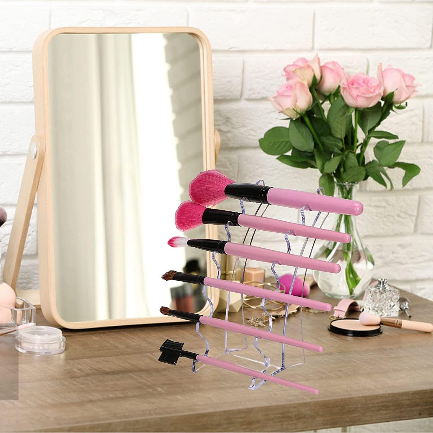 Plastic Pen Holder, Set of 4 Holder Display Stand 6-Slots Eyebrow Makeup Brush R