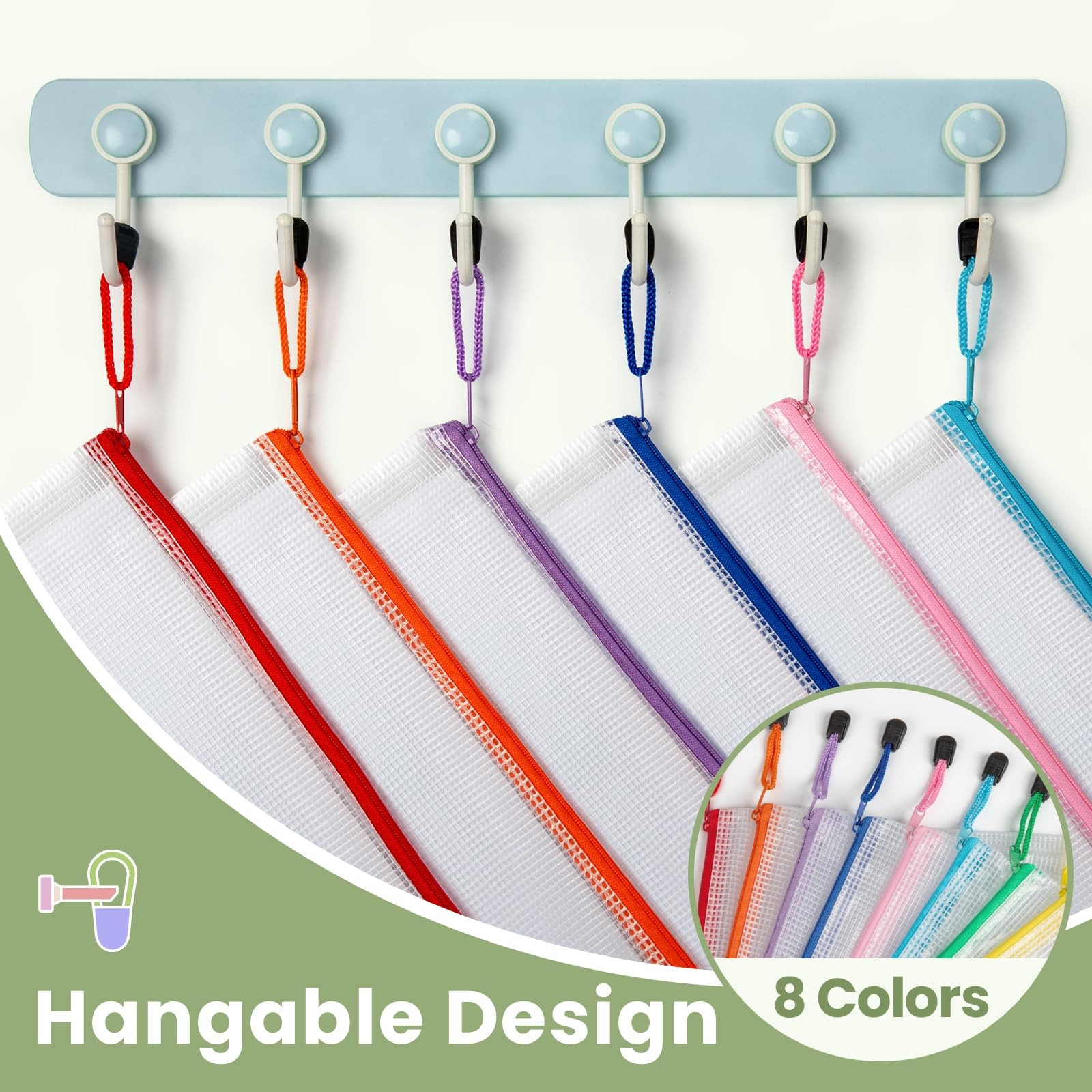 32 PCS Mesh Zipper Pouches 8 Sizes 8 Colors Waterproof Storage Bags