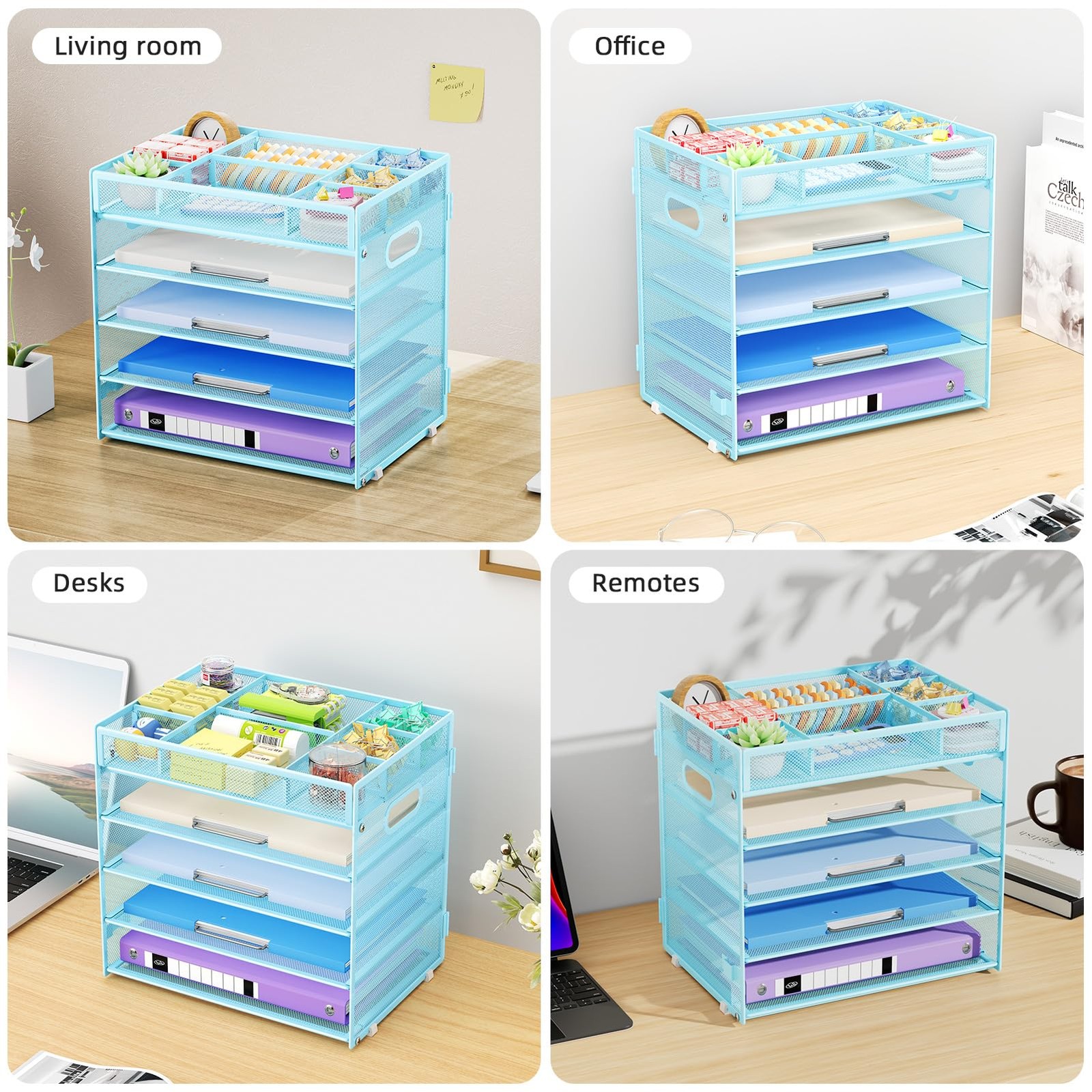 5 Tier Paper Organizer Letter Tray, Mesh Desk File Organizer with Handle, Pap…