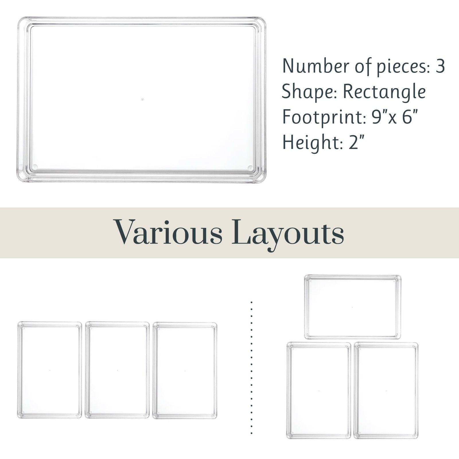 STORi SimpleSort 3-Piece Stackable Clear Drawer Organizer Set | 9x6x2″,