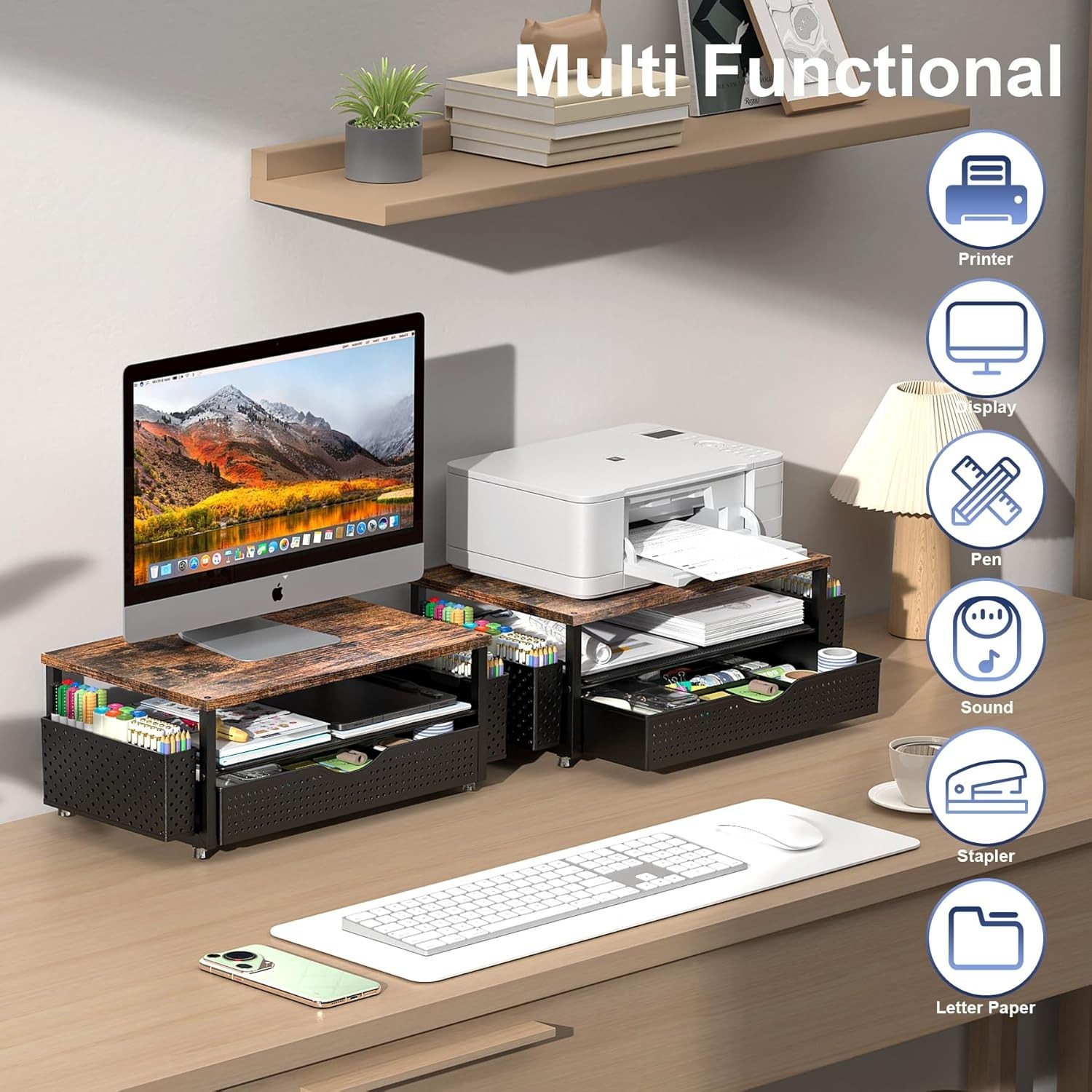 Ergonomic Computer Monitor Stand Riser & Stylish Desk Organizer with Drawer