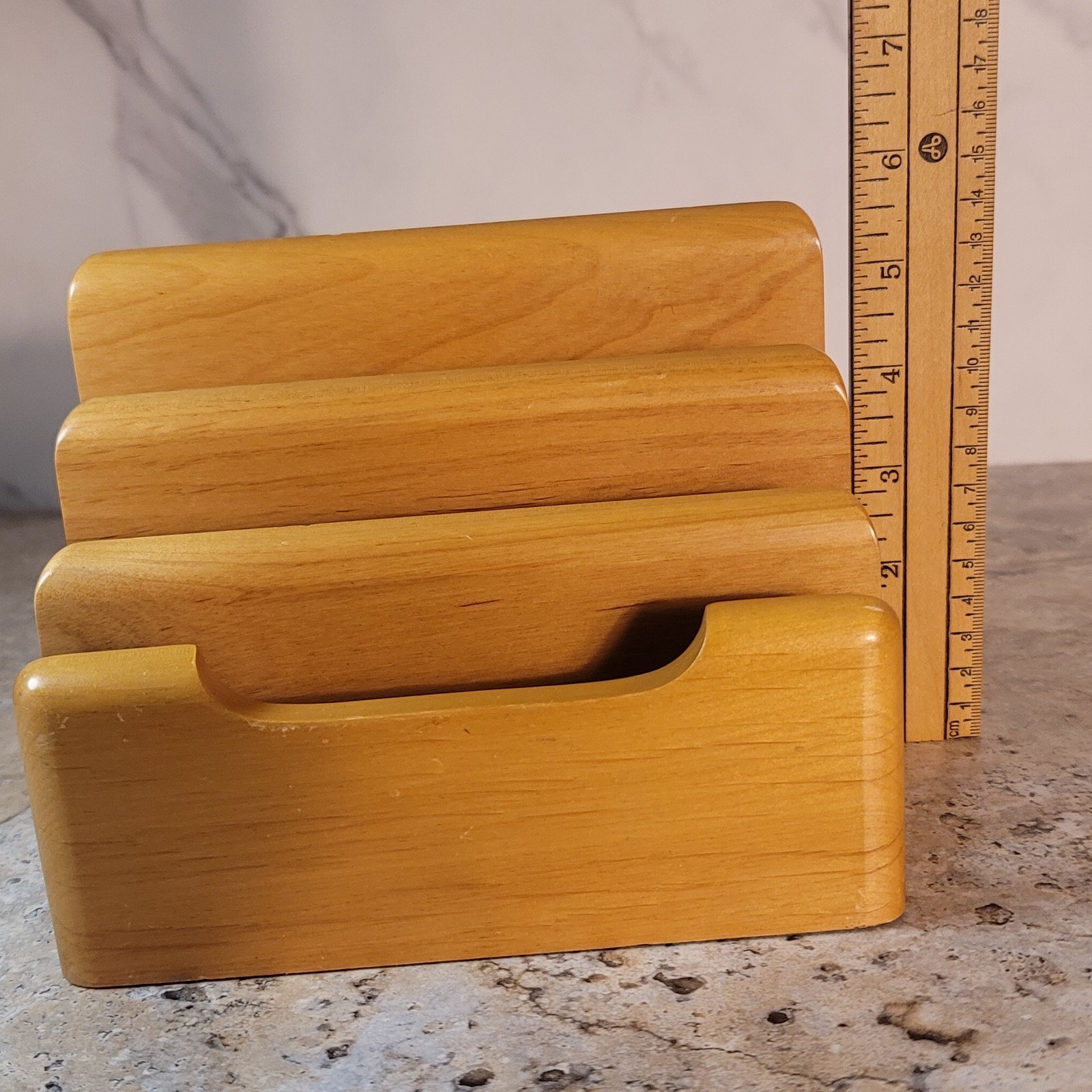 VINTAGE WOODEN MCM 3 SLOT DESKTOP MAIL ORGANIZER WITH FELT BOTTOM