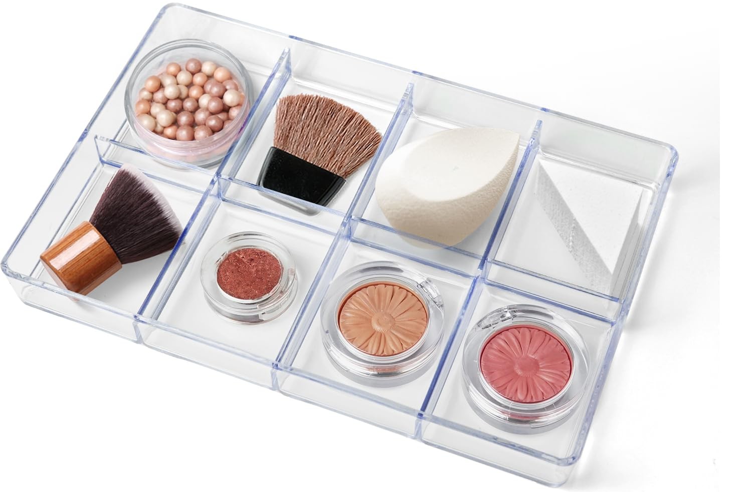 carrotez Small Stackable Jewelry Organizer Tray, 8 Grid, Clear Plastic clear