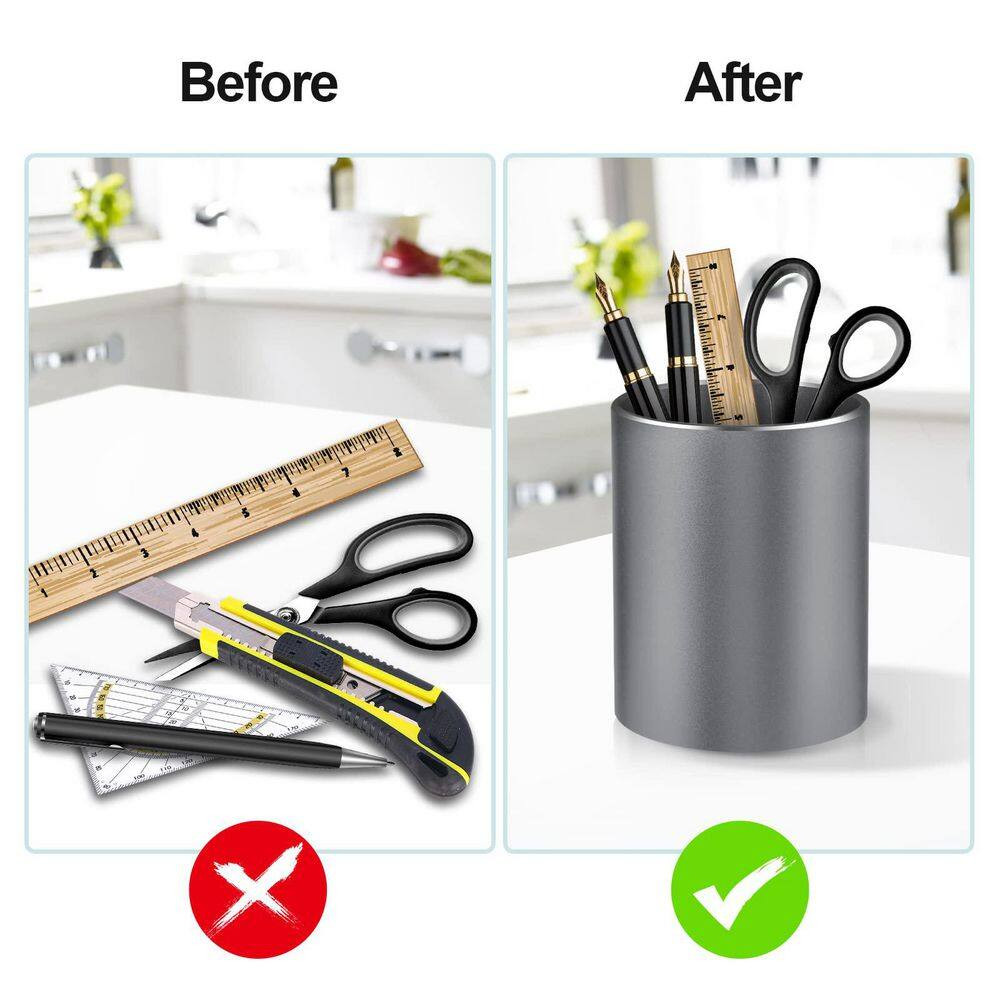 Metal Pen Holder Cup with Non-Slip Silicone Base, Large Capacity Desk Organizer