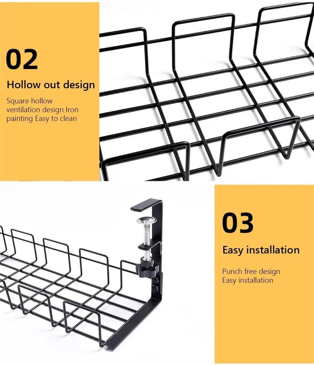 Under Desk Cable Management Tray Metal Wire Organizer Rack No Drill Storage