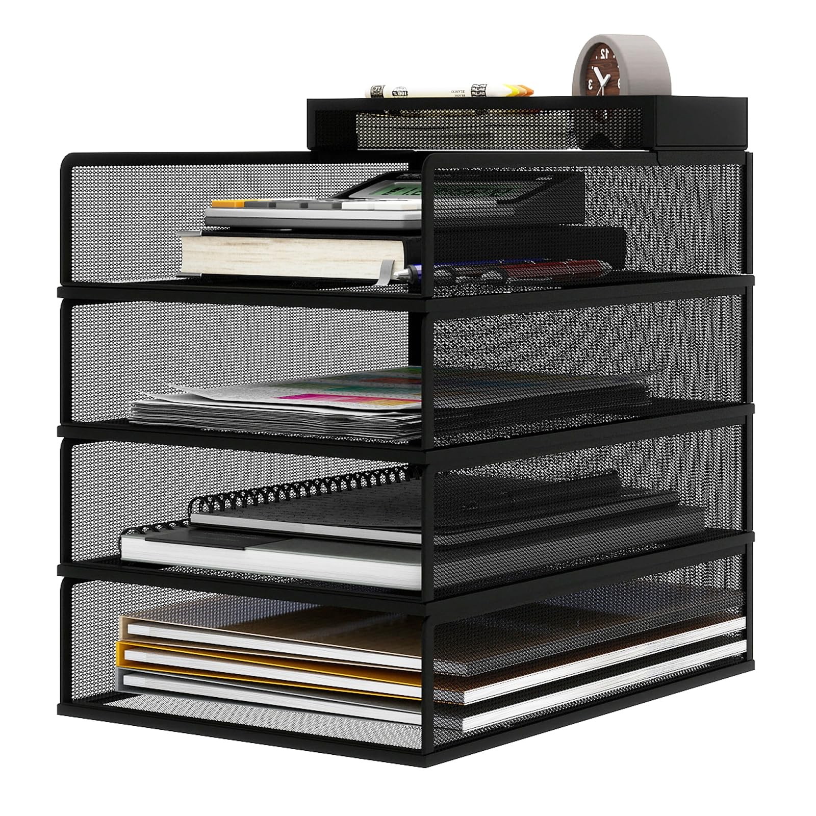 4 Tier Stackable Trays for Letter Documents, Desktop File Organizers for Offi…