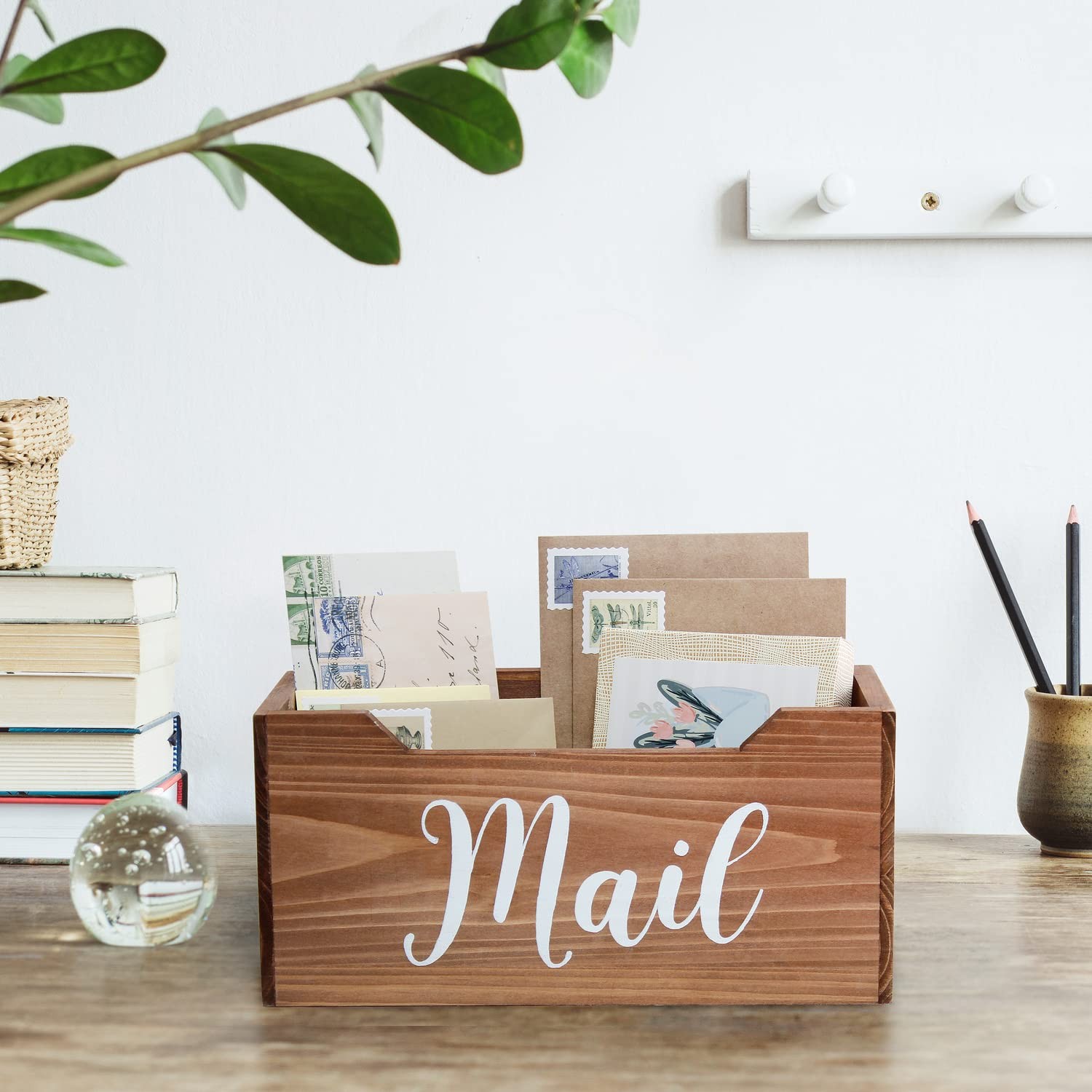 HG2010-NMW Rustic Farmhouse Wooden Tabletop Decorative Script Word Mail Organ…