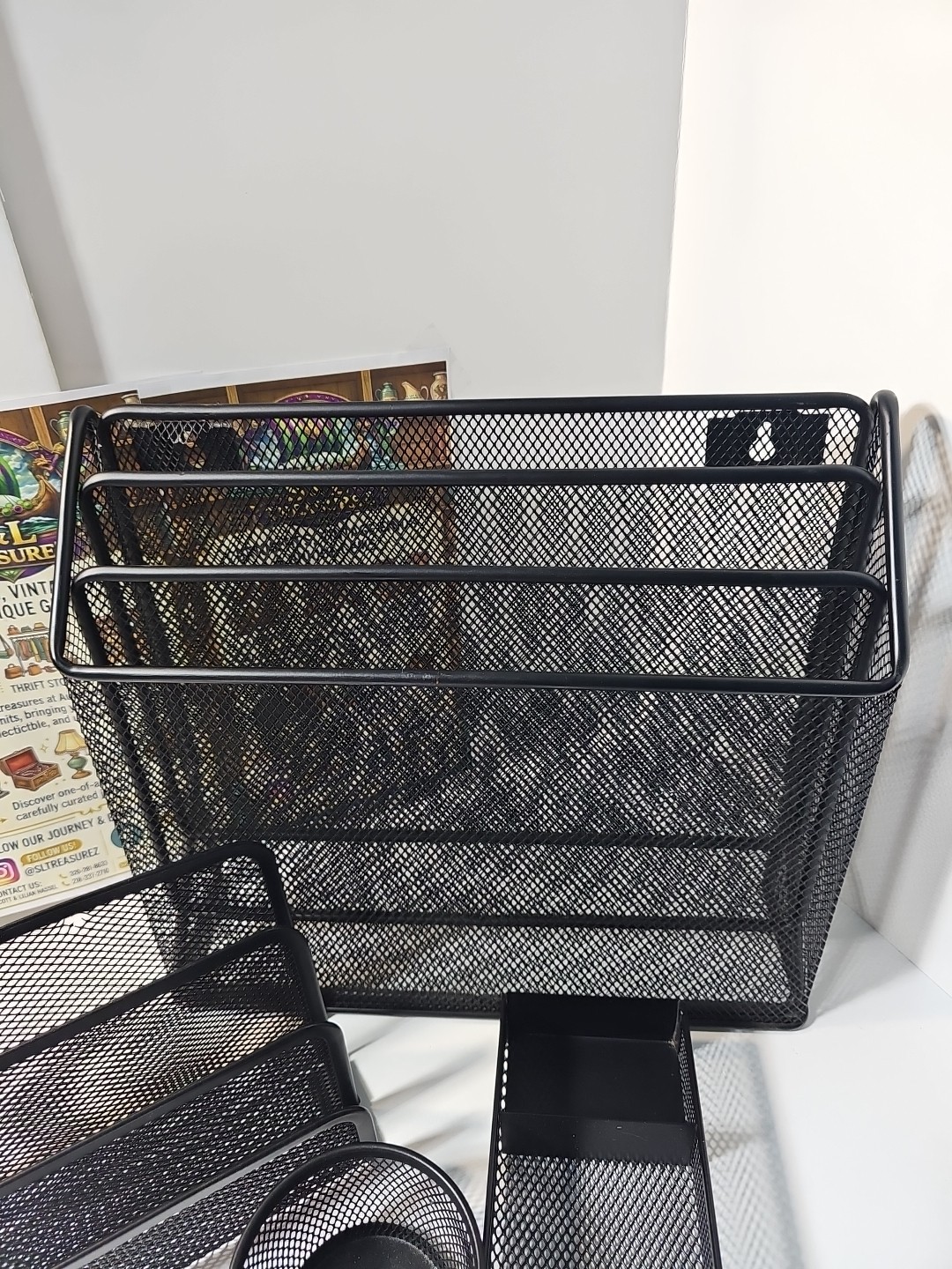 4 Piece Mesh Desk Organizer Set Pen Holder Metal Cup Paper Clip Storage