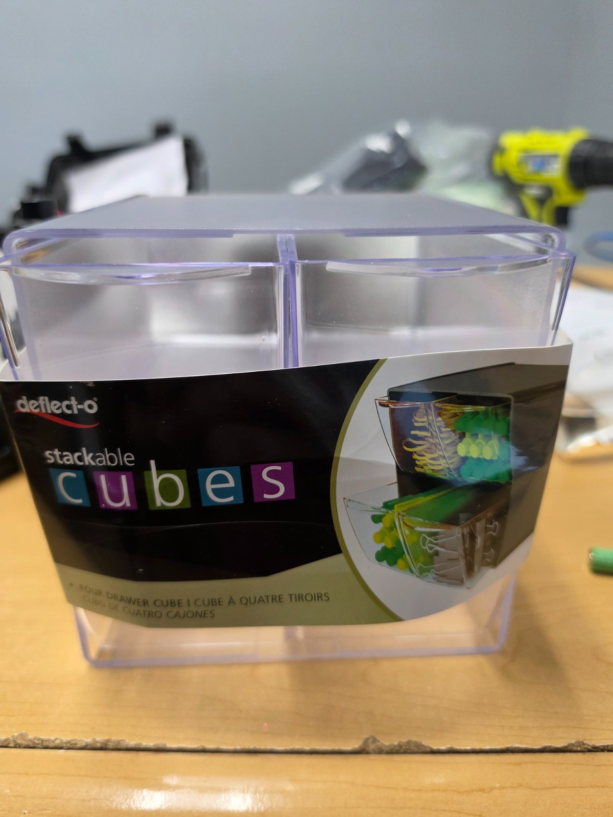 Deflecto Stackable Cube Organizer, Desk and Craft 4-Drawer, Clear