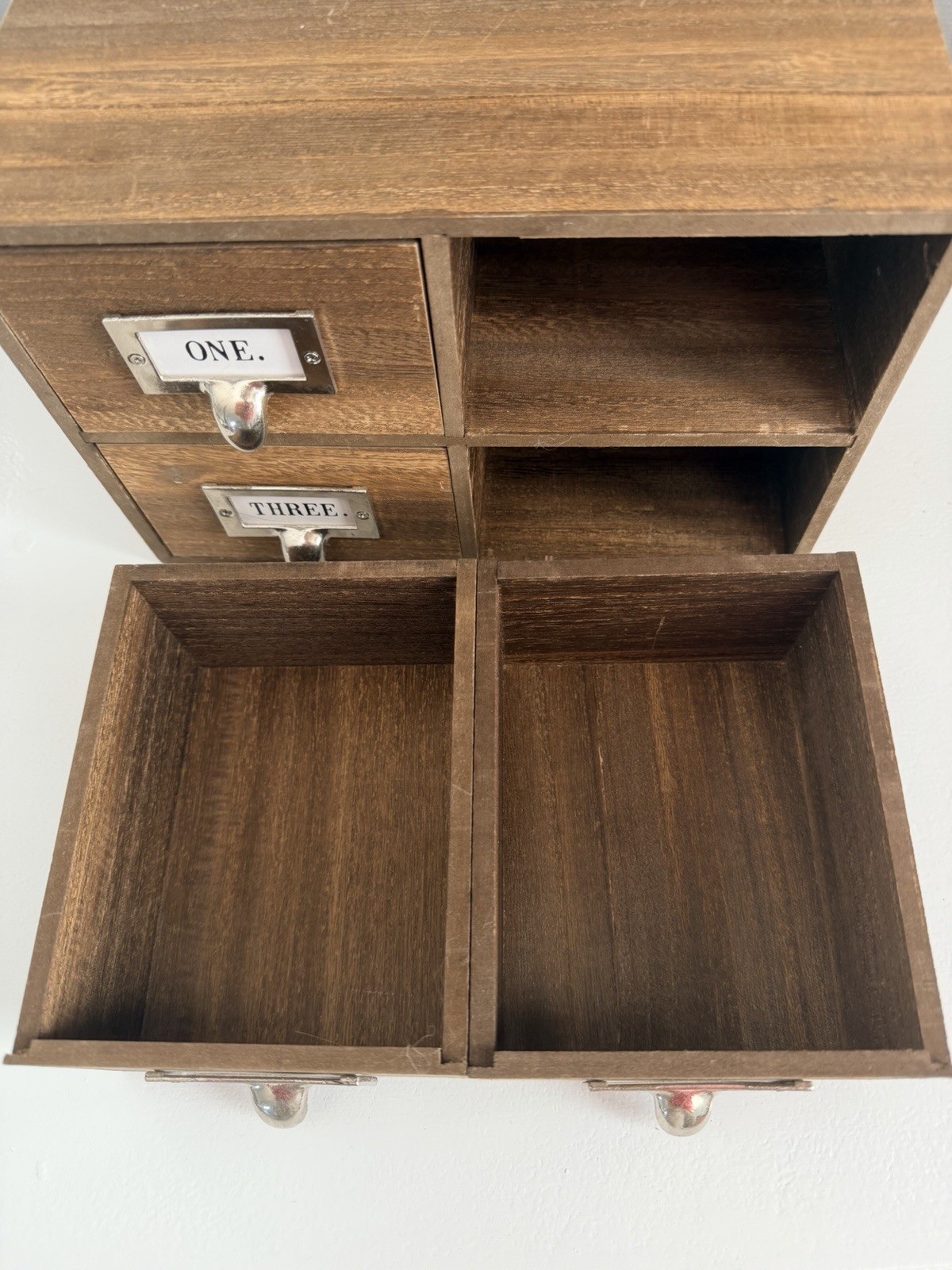 Desk Organizer with Drawers Wooden Desktop Storage Cabinet Storage Box, 4 Drawer