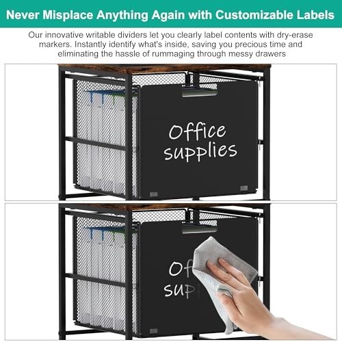 2-Drawer Rolling File Cart with Lockable Wheels, Under Desk Storage Organizer, B