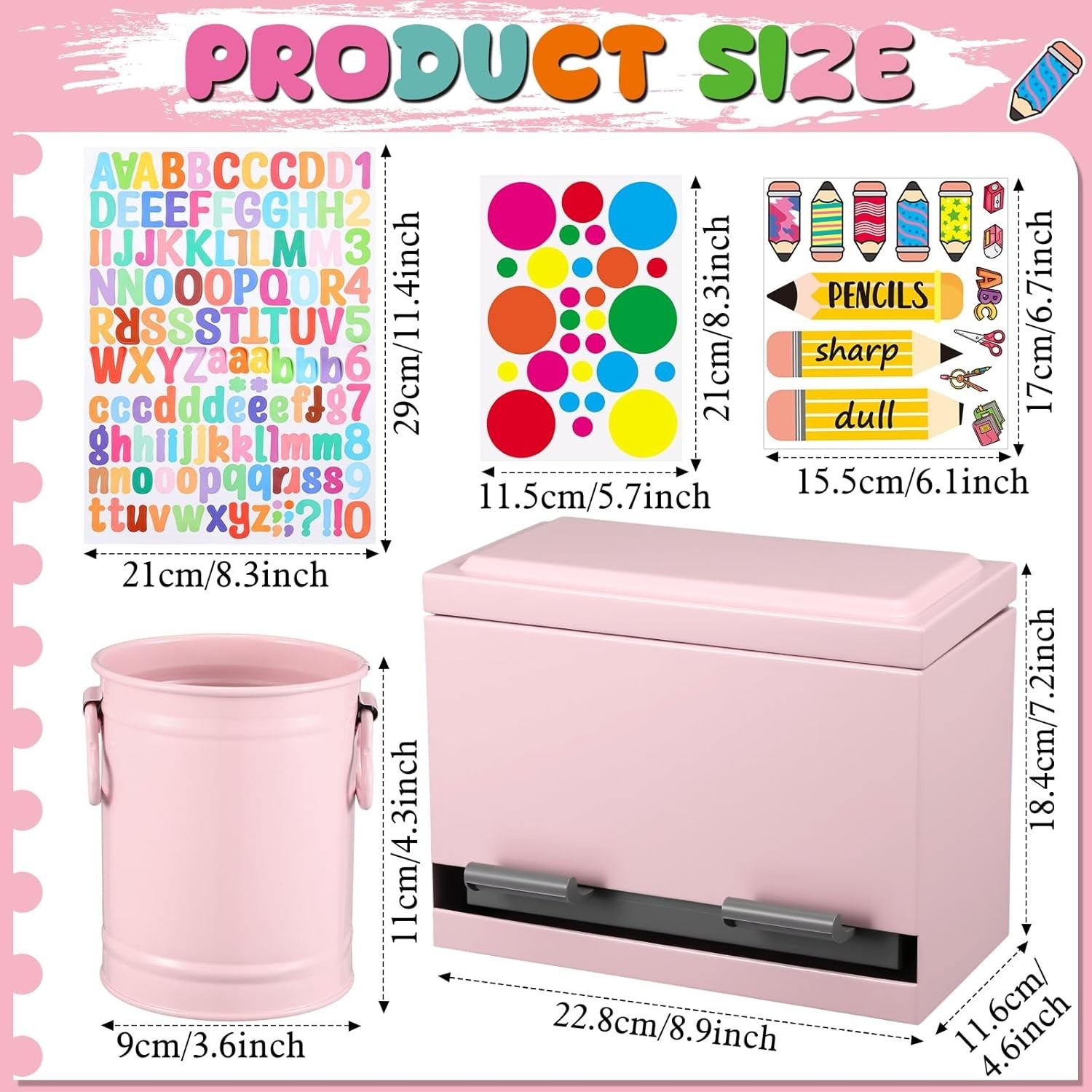 8 Pcs Stainless Steel Pencil Dispenser & Desk Organizer Kit – Light Pink