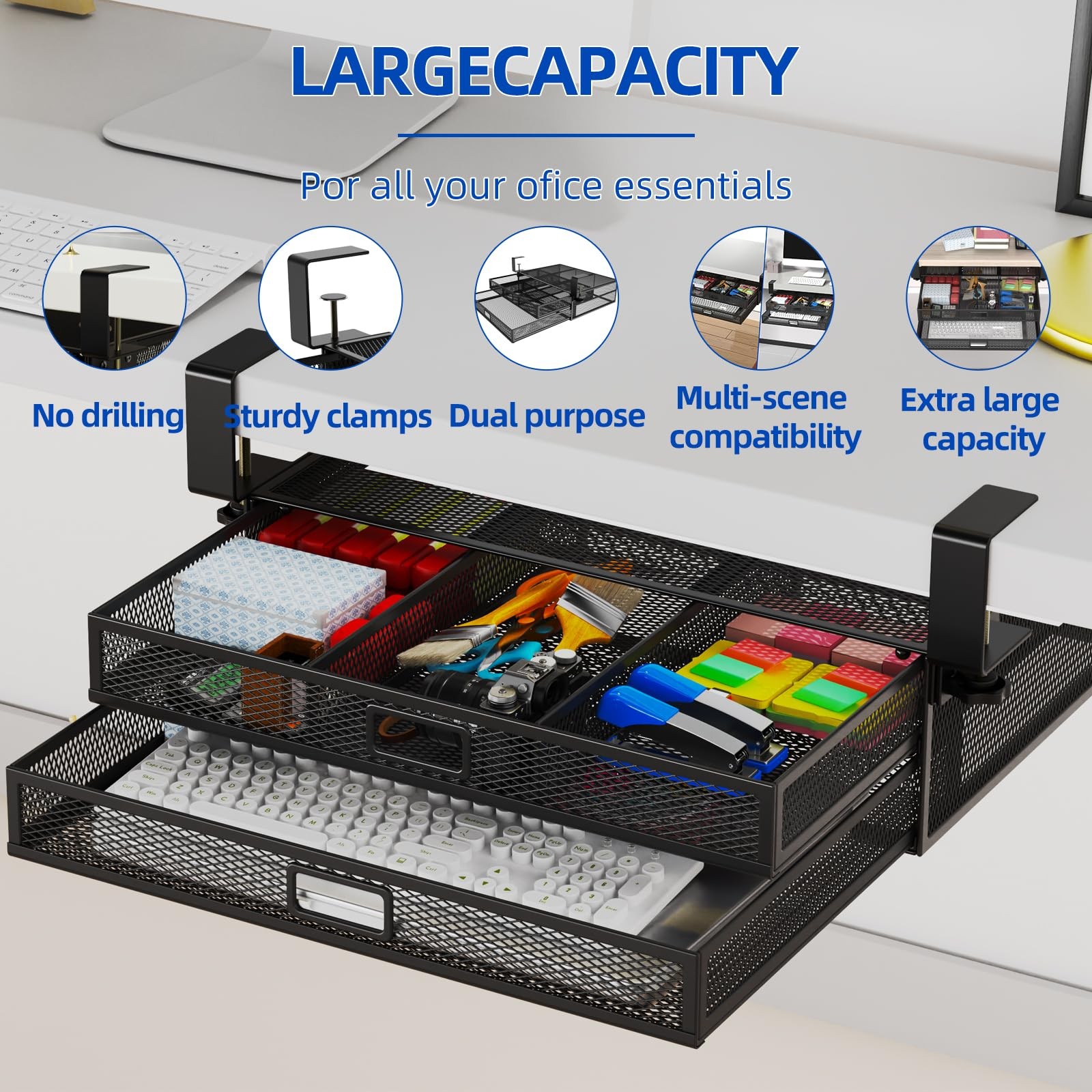 Under Desk Drawer Organizer No Drill Metal Under Desk Storage Drawer Containe…