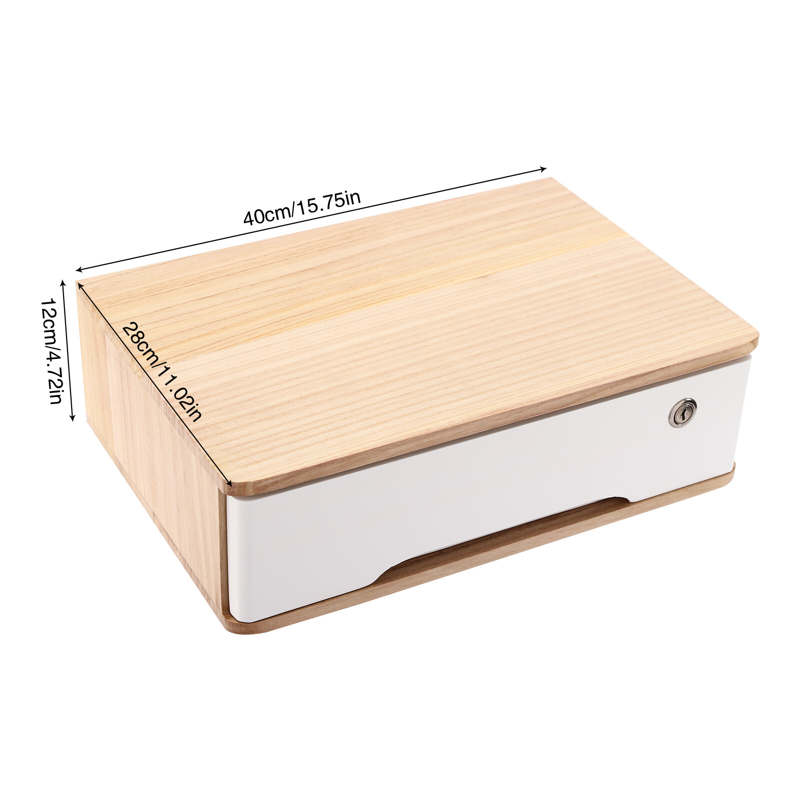 Desktop Storage Box w/ Lockable Drawer Wooden Office Supplies Drawer Organizer
