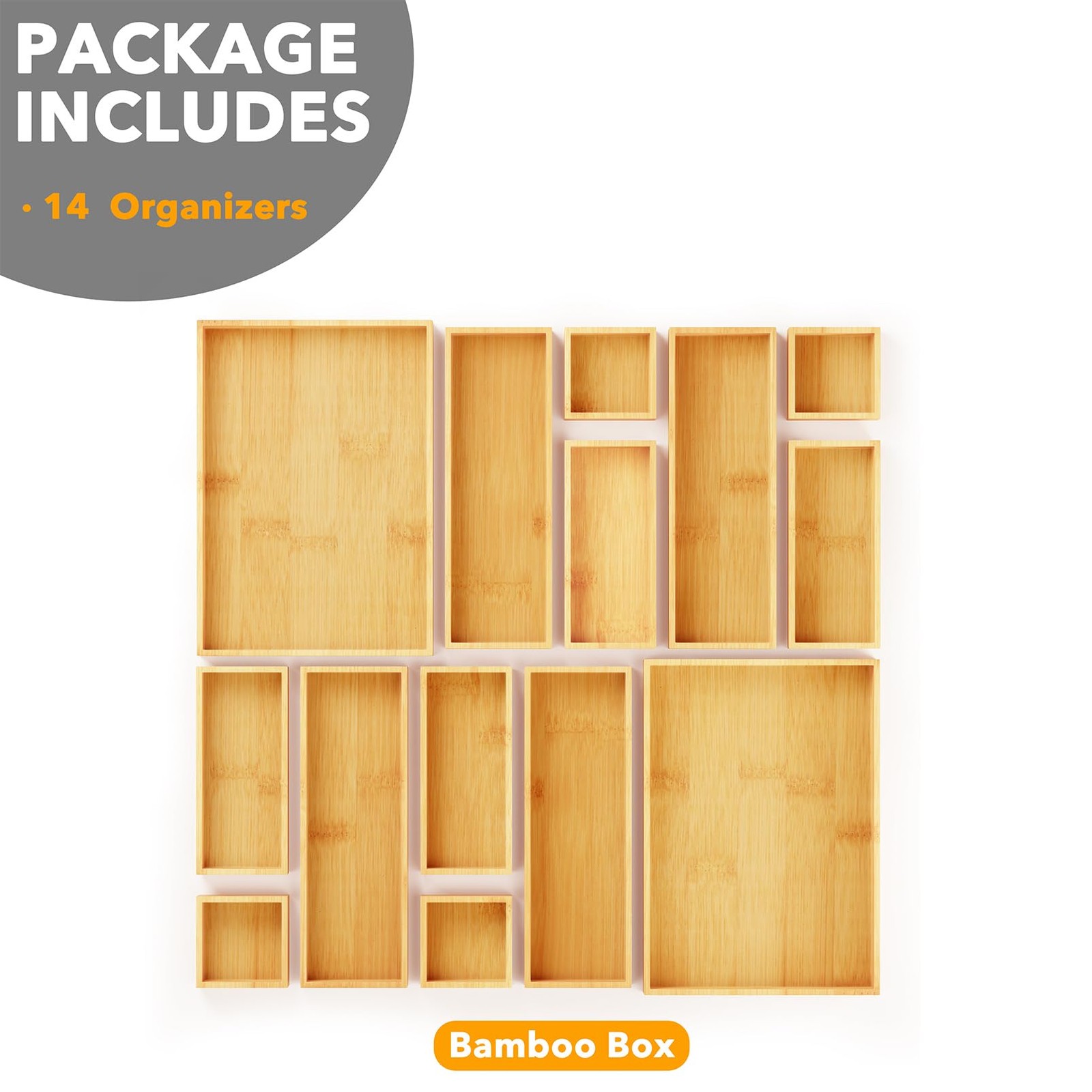 SpaceAid 14-Piece Bamboo Drawer Organizer Storage Boxes 14-Piece, Natural