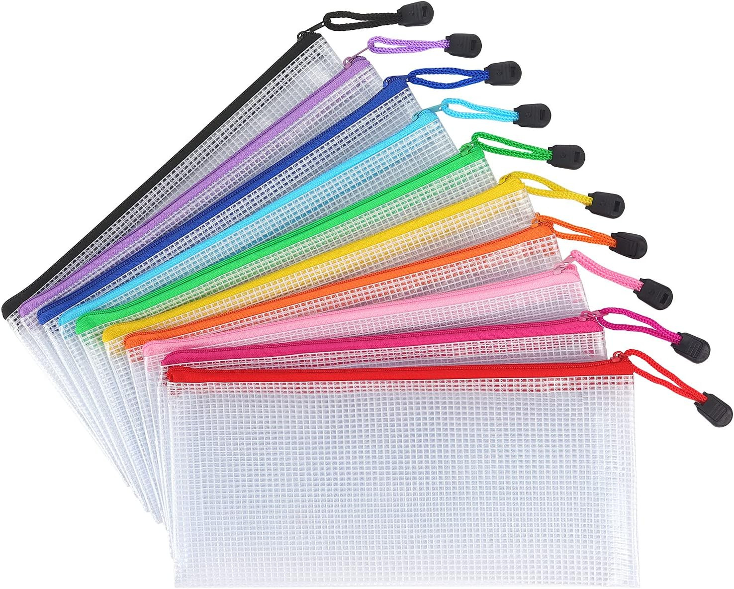 10 Pack Mesh Zipper Pouch Document Waterproof Zip File Bags Plastic Pencil Pouch